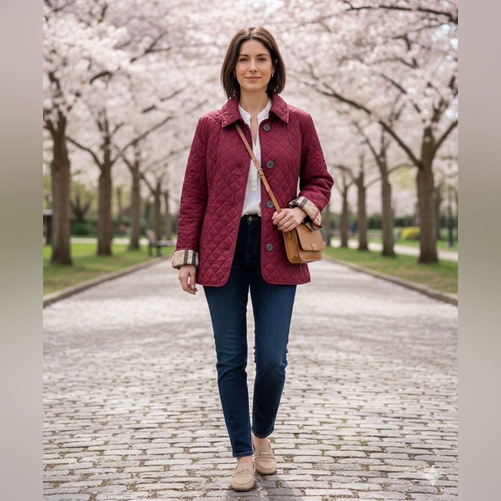 Burberry Brit Quilted Fuchsia Jacket with Check Lining